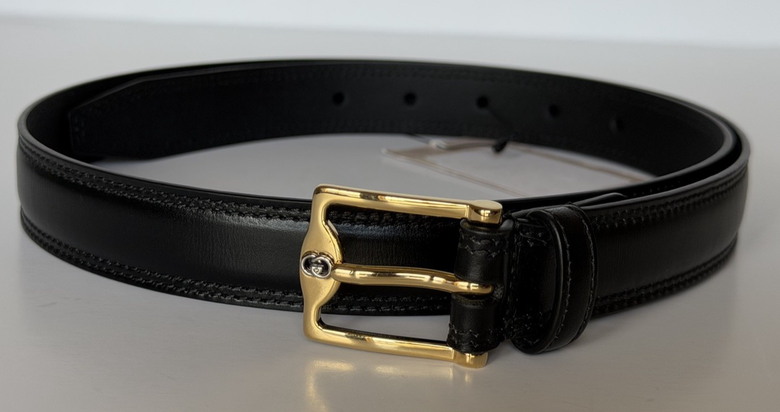 Gucci Men's Rectangular Buckle Leather Belt Black 85/34 Italy 715600 Nwot